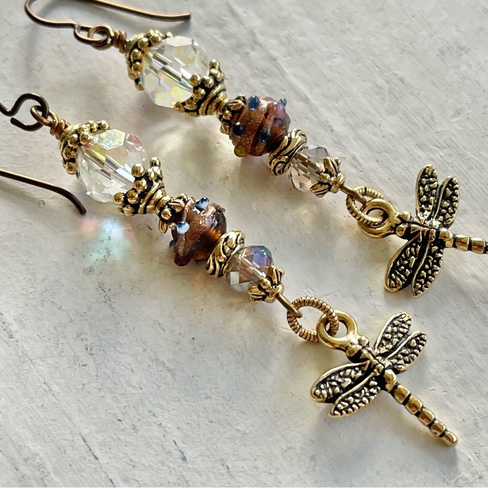 ARTISAN Earrings - “Golden Flight” Dangles - Picture 4 of 9
